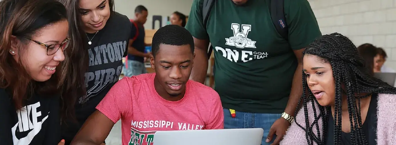 Mississippi Valley State University students gather around in a study room, February 2018.
